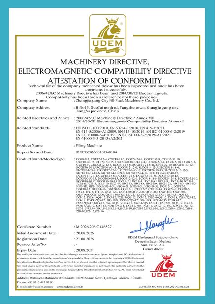 China Zhangjiagang City FILL-PACK Machinery Co., Ltd certification